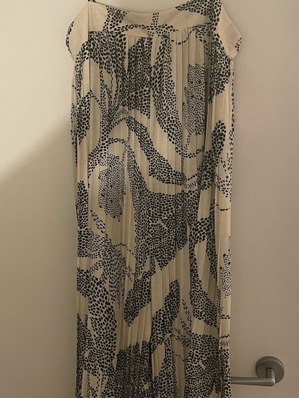Neutral Pleated Jumpsuit with Abstract Forest Green Print
